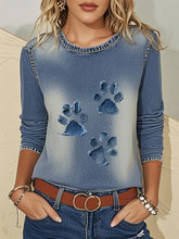 Damen-Jeans-Pfote Dreiviertel-Ärmel-T-Shirt